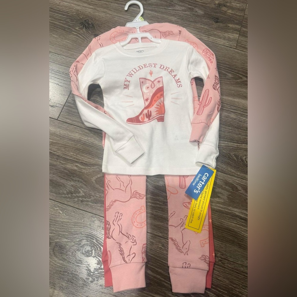 New Carter's White & Pink 'My Wildest Dreams' Cowboy Boot Pajama Set